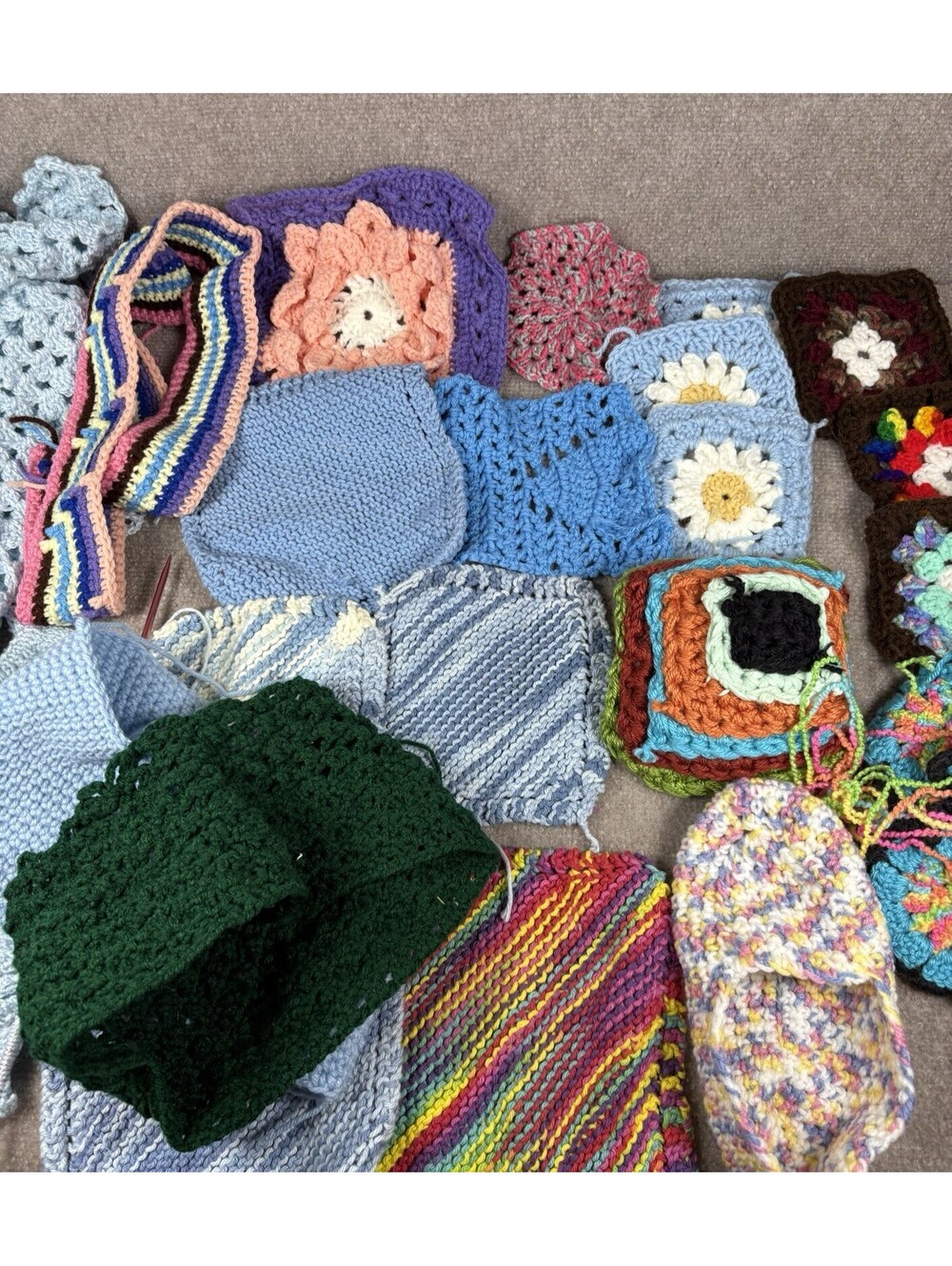 Mixed Lot of Crochet Yarn Items Granny Squares Throw Sock Scarf Start Projects